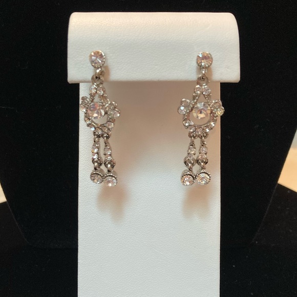 Hearts with drop cubic zirconia stones Silvertone base metal post earrings